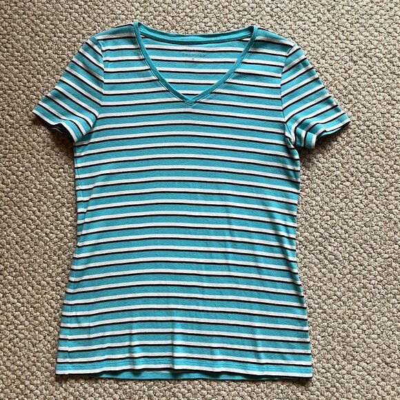 TALBOTS -- Cotton V-Neck Tee - Merida Stripe -- Excellent Condition - Picture 7 of 13